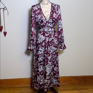 Bardot Maroon Floral Print Dress with Long Sleeves